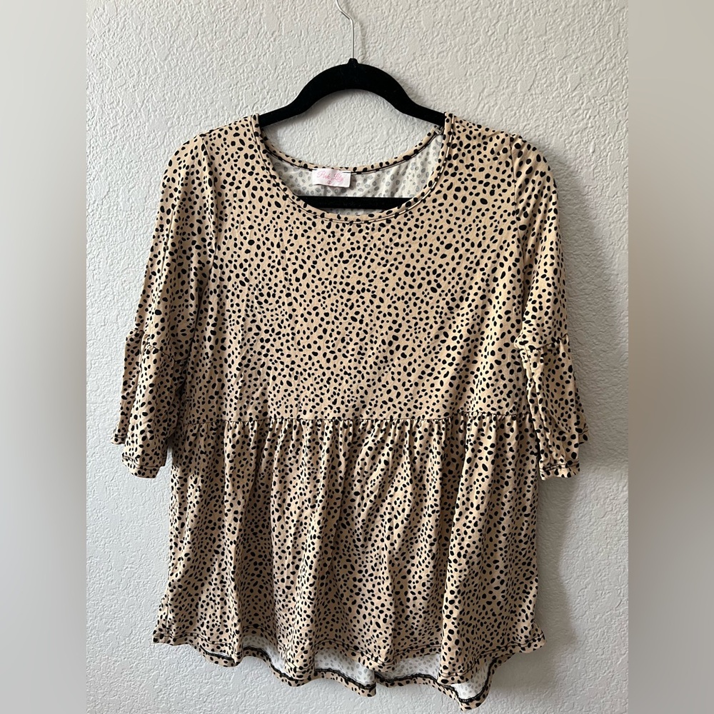 Pink Lily Beige Spotted Blouse- Small